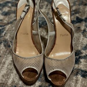 High heel cork mesh sandals white, wore but comfortable.